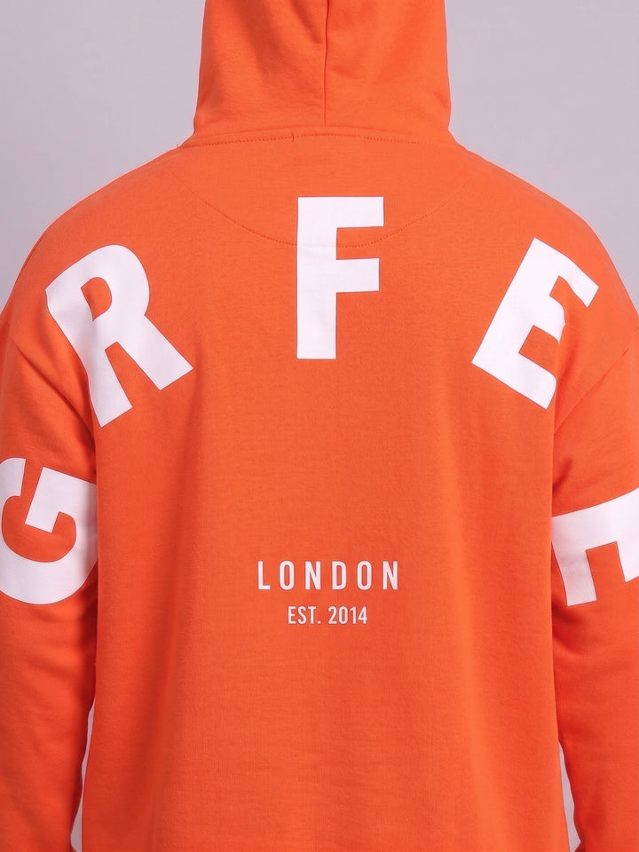 WHITE BACK GRIFFEL Oversized Cotton Fleece Orange Hoodie For Women