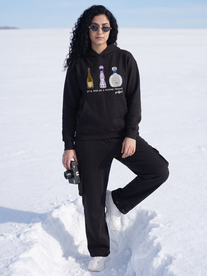 FRIDAY BLACK Cotton Fleece Oversized Hoodie Tracksuit For Women