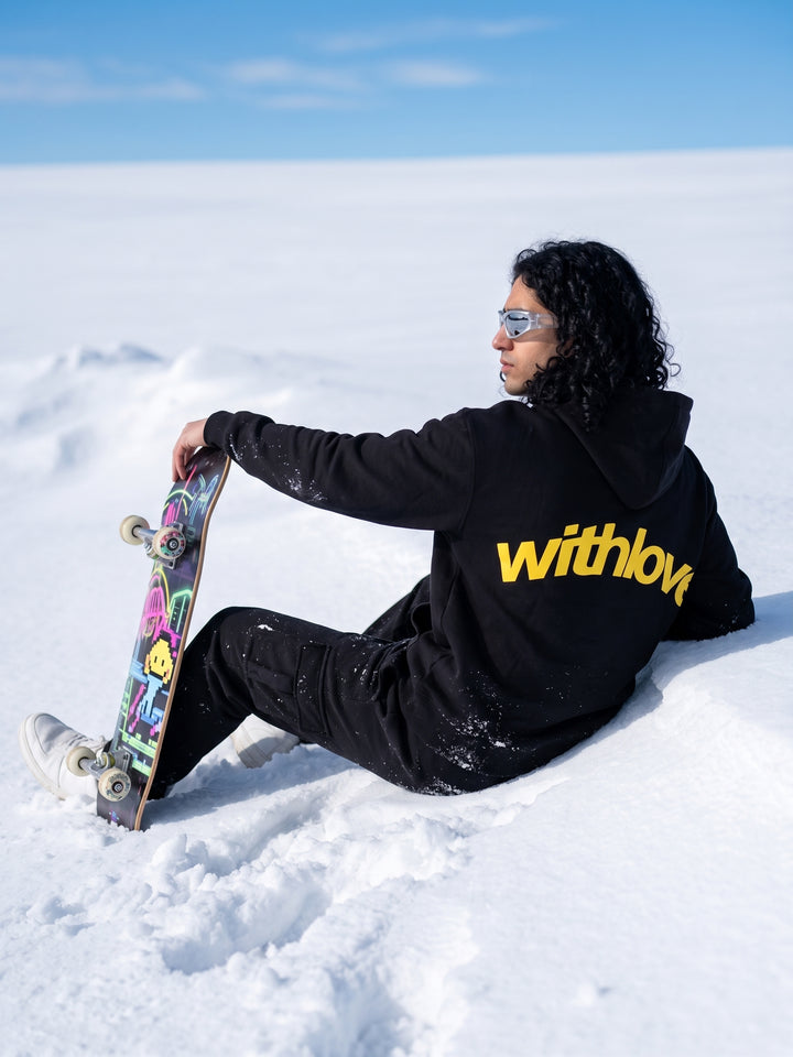 With Love Print Oversized cotton Fleece Hoodie