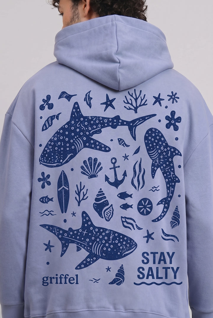 STAY SALTED Oversized cotton Fleece Skyblue Hoodie For Men