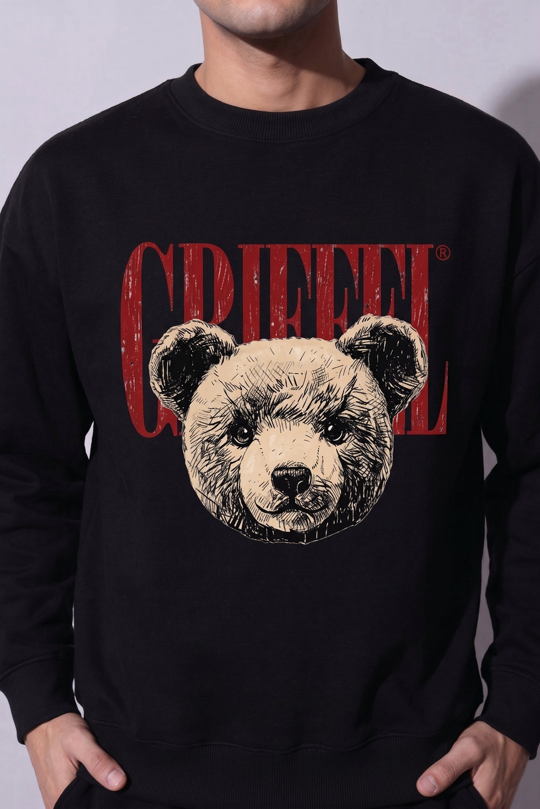 Grizzly Bear Oversized cotton Fleece Sweatshirt
