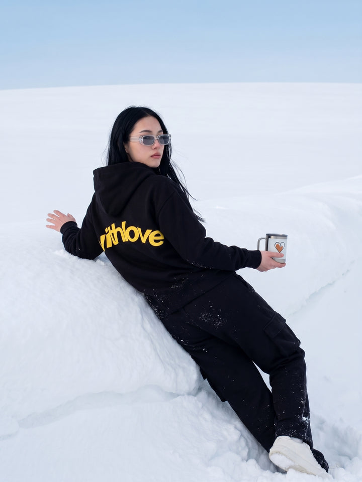 WITH LOVE Cotton Fleece Oversized Hoodie Tracksuit For Women
