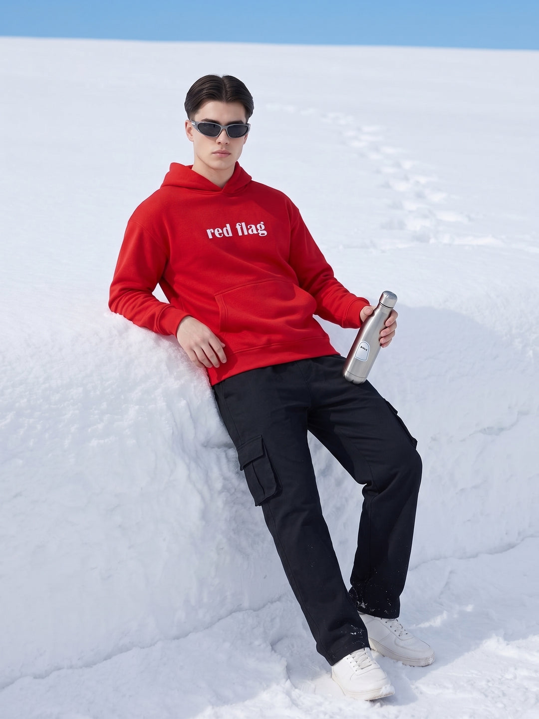 RED FLAG Oversized Cotton Fleece Red Tracksuit For Men