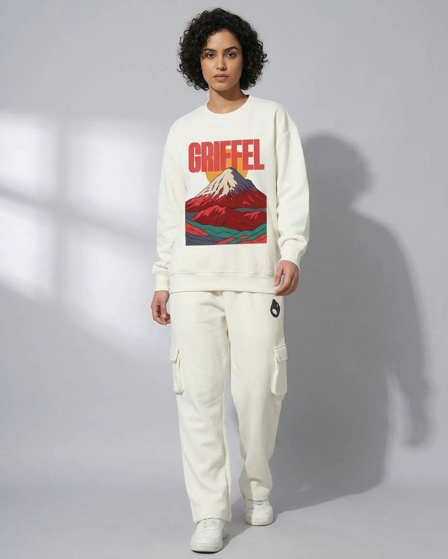 FUJI DRIFT Cotton Fleece Oversized Round Neck Tracksuit For Women