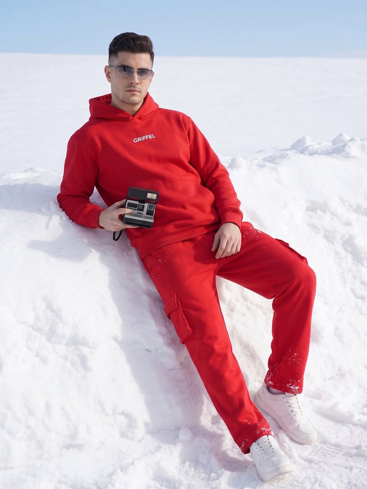 BASIC GRIFFEL Oversized cotton Fleece Red Tracksuit 🍎