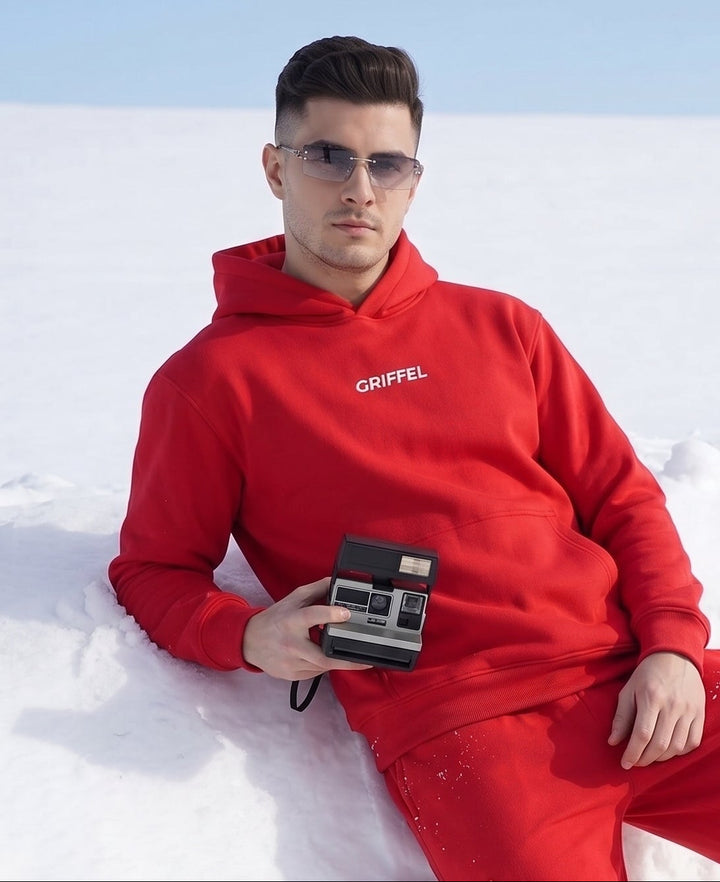 BASIC GRIFFEL Oversized Cotton Fleece Red Sweatshirt 🍎