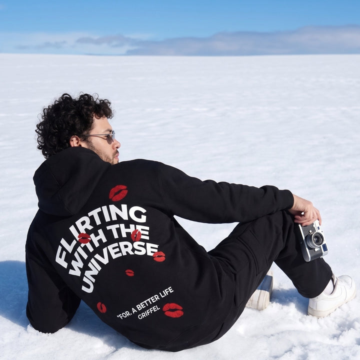 FLIRTING WITH THE UNIVERSE Oversized Cotton Fleece  Black Hoodie For Men