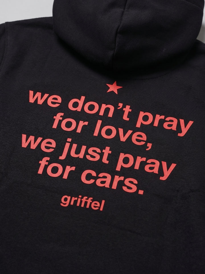 PRAY FOR CARS Oversized Cotton Fleece Black Hoodie For Women