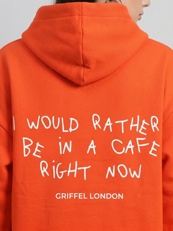 I WOULD RATHER BE IN A CAFE RIGHT NOW Cotton Fleece Oversized Orange Hoodie Tracksuit For Women
