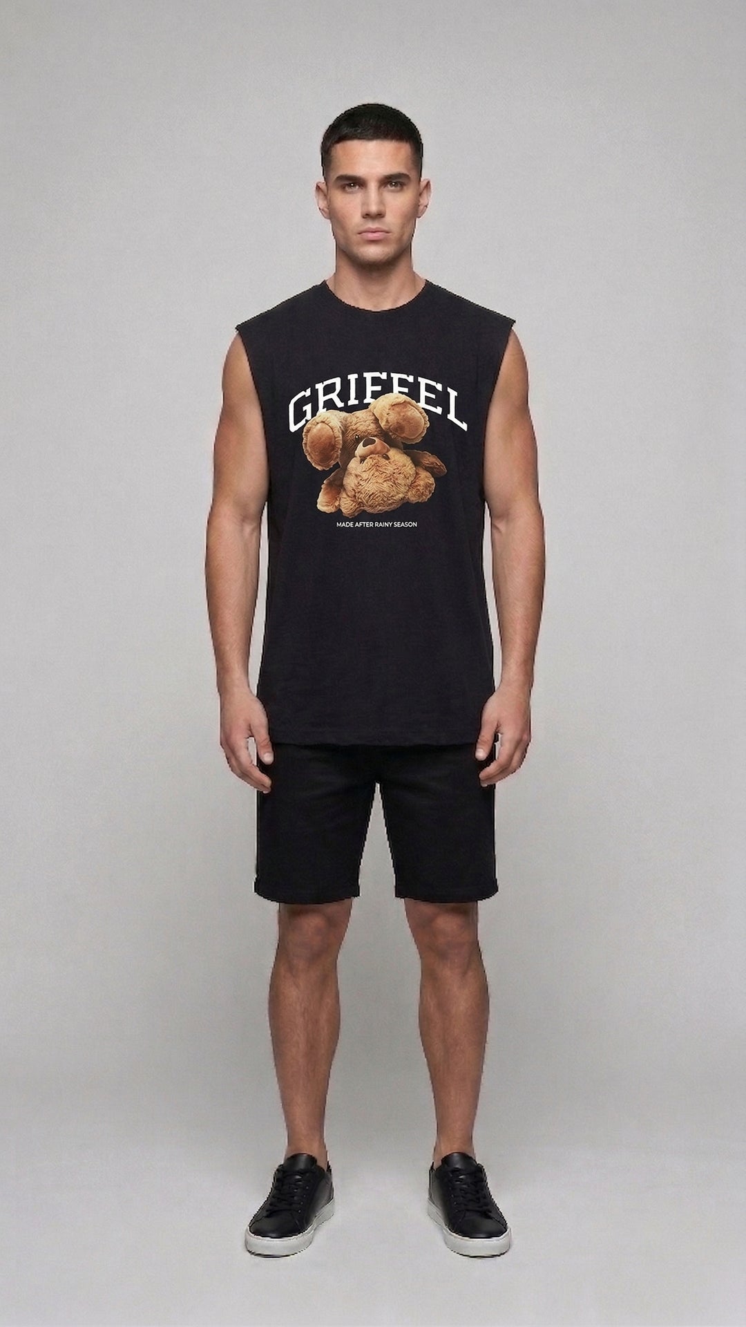 FLIPPED BEAR Cotton Black Easy Fit Tank 🧸