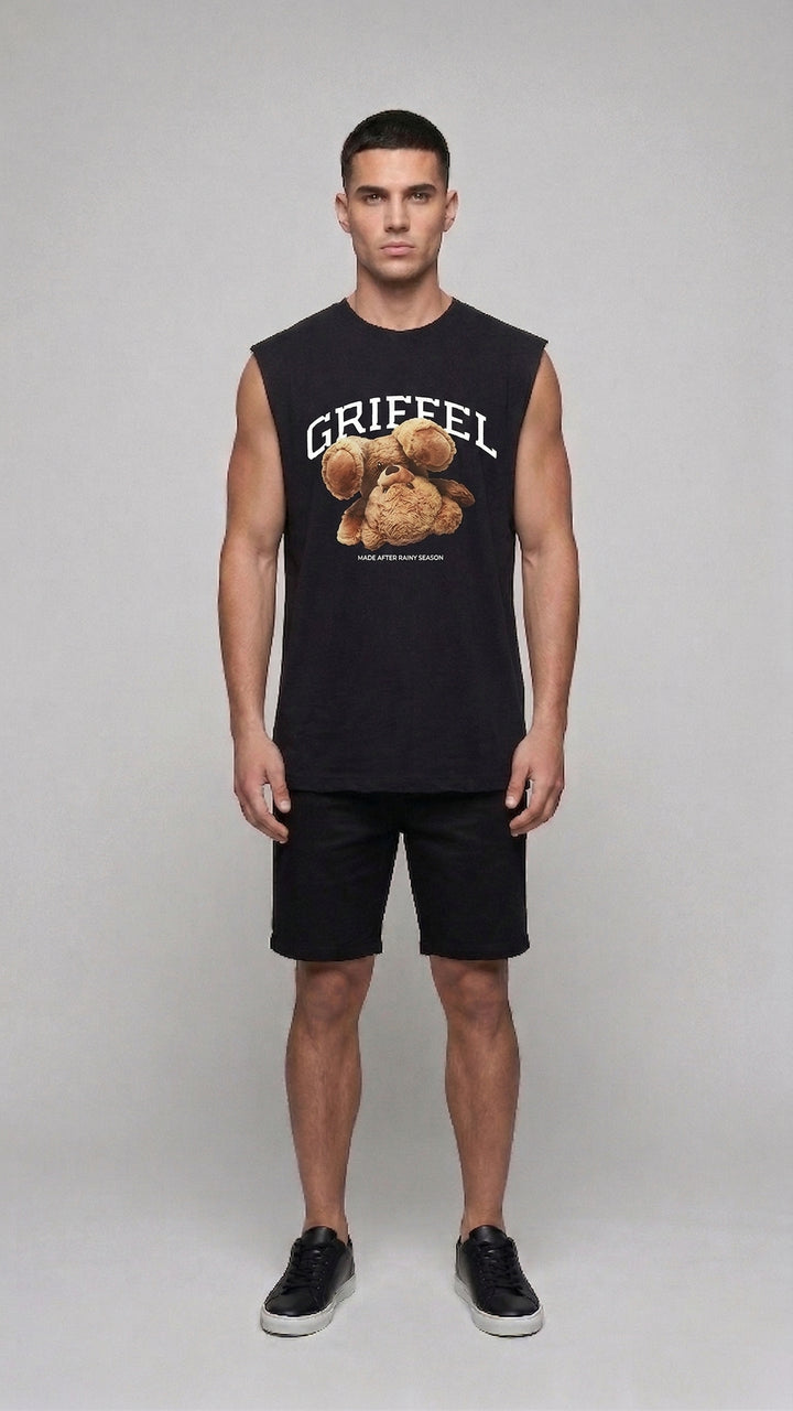 FLIPPED BEAR Cotton Black Easy Fit Tank 🧸
