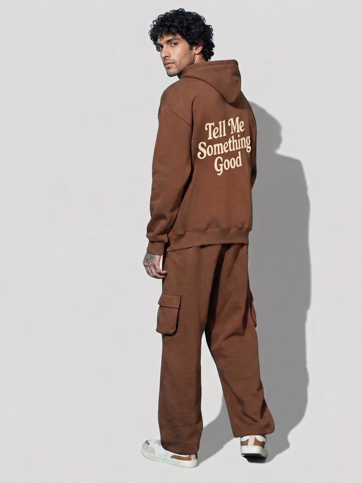 TELL ME SOMETHING GOOD Oversized cotton Fleece Brown Hoodie ☺️