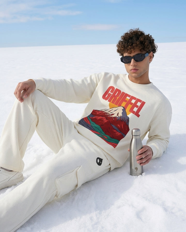 FUJI DRIFT Shot Oversized Cotton Fleece Off-White Sweatshirt