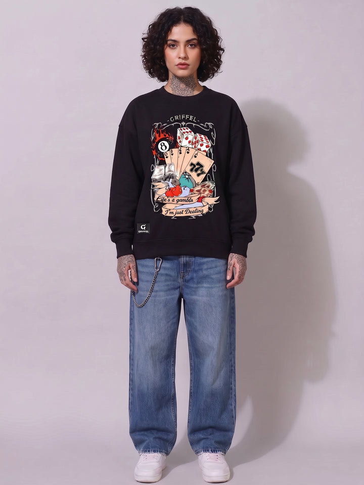DEALER'S CHOICE Cotton Fleece Oversized Round Neck Sweatshirt For Women