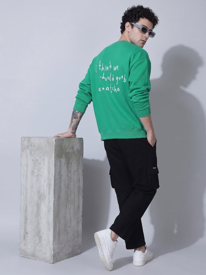 GRAB A  MATCHA Cotton Fleece Oversized Sweatshirt For Men