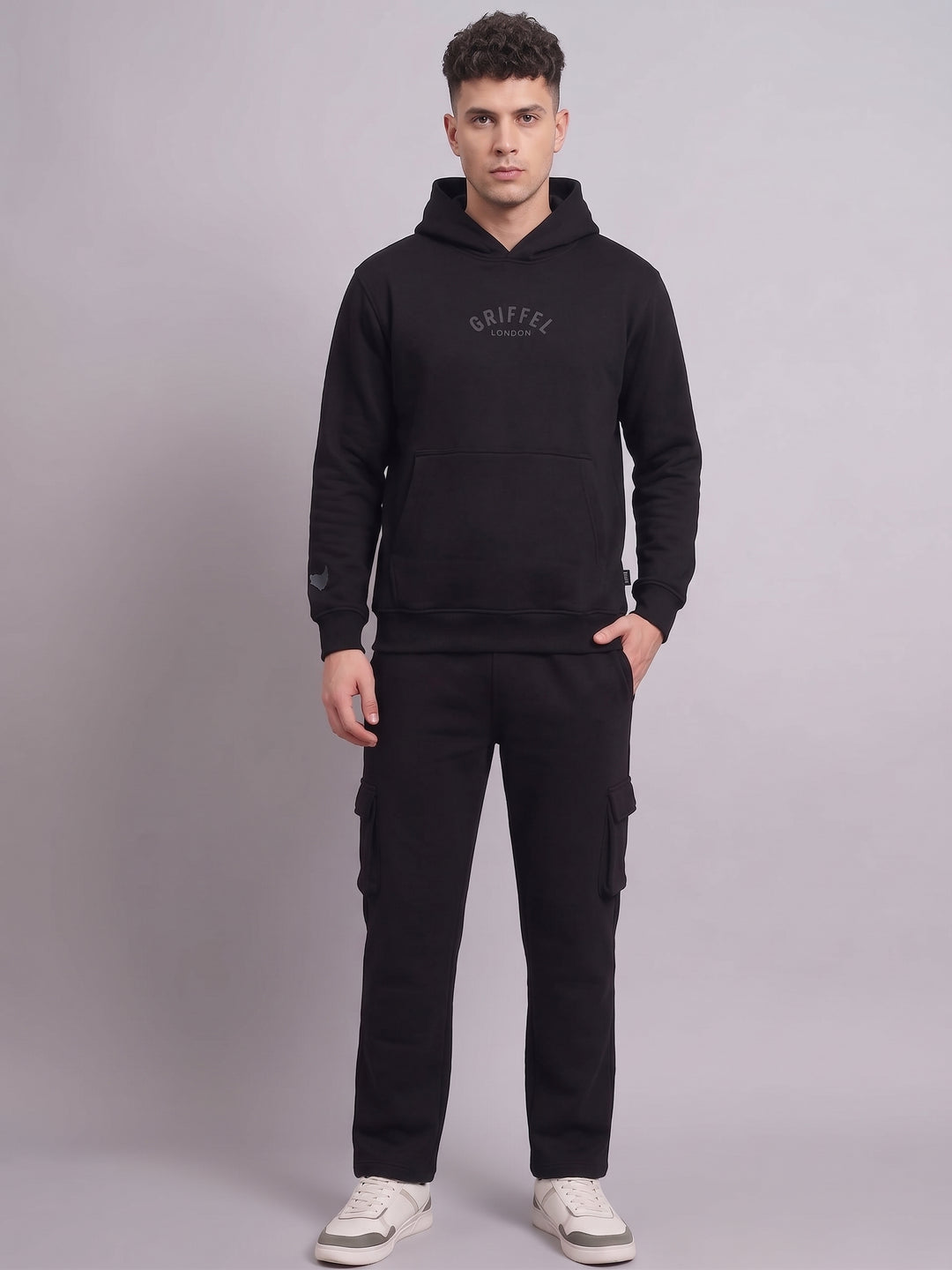 BACK GRIFFEL Oversized Cotton Fleece  Black Hoodie For Men 🖤