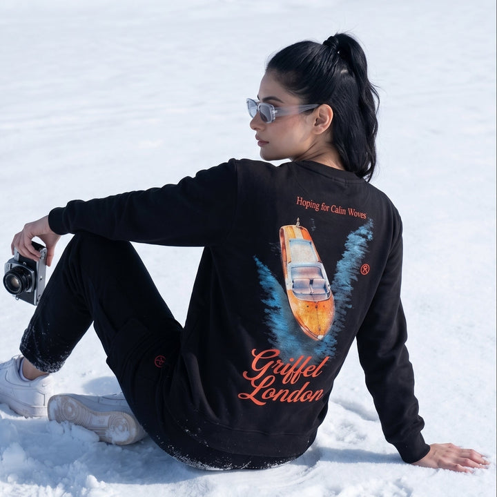 CALM WAVE Cotton Fleece Oversized Round Neck Sweatshirt For Women