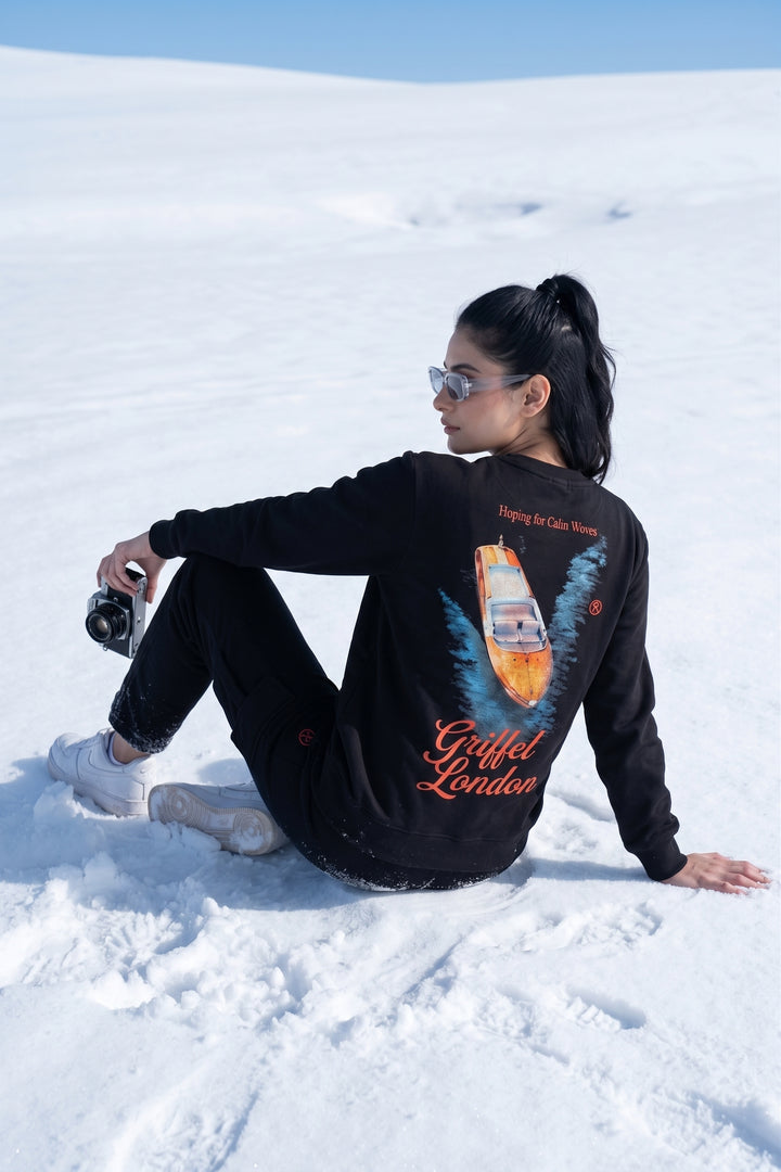 CALM WAVE Cotton Fleece Oversized Round Neck Tracksuit For Women