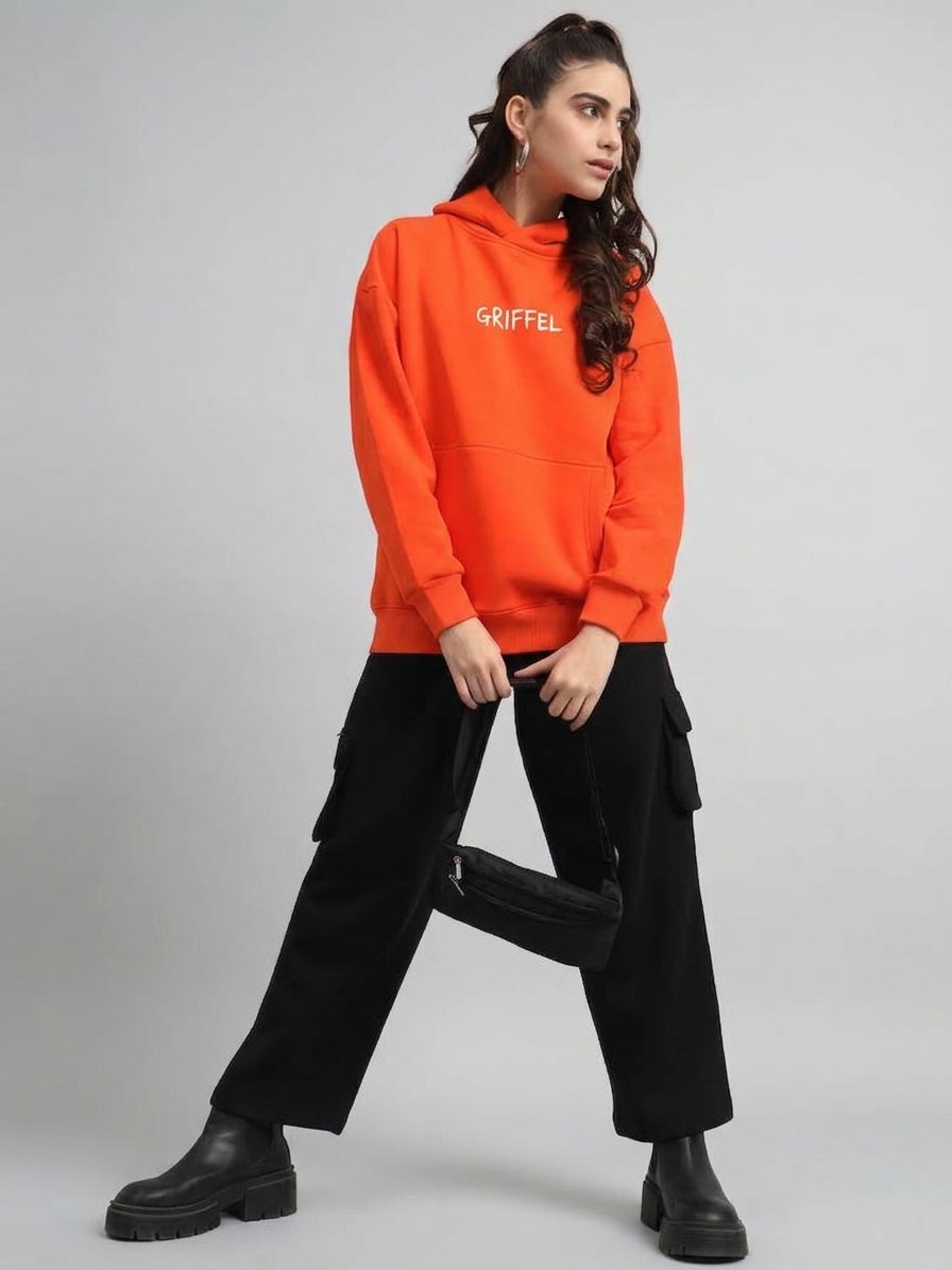I WOULD RATHER BE IN A CAFE RIGHT NOW Cotton Fleece Oversized Orange Hoodie Tracksuit For Women