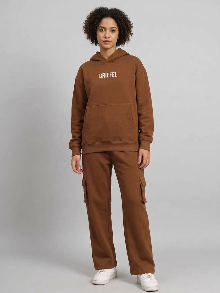 MOUNTAIN Oversized Cotton Fleece BROWN Hoodie For Women