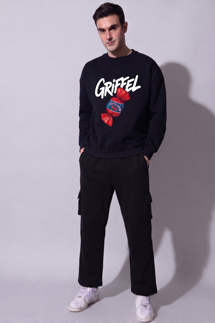 Cherry Candy Navy Oversized cotton Fleece Sweatshirt