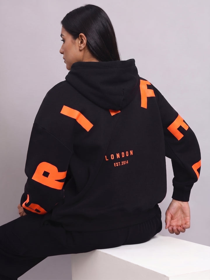 Back Griffel Orange Oversized Cotton Fleece Black Hoodie