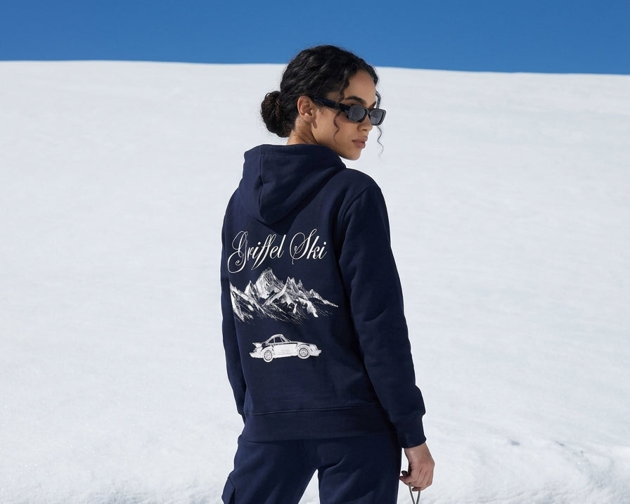 SKI Oversized Cotton Fleece NAVYBLUE Hoodie For Women