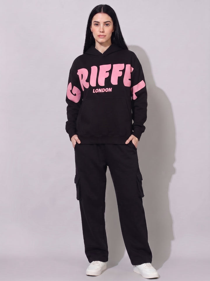 Front Griffel Oversized Cotton Fleece Black Hoodie