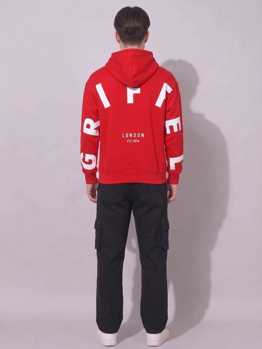BACK GRIFFEL Oversized Cotton Fleece Red Tracksuit For Men