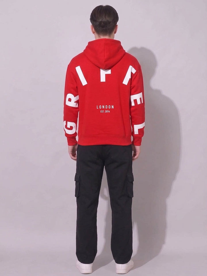 BACK GRIFFEL Oversized Cotton Fleece Red Tracksuit For Men