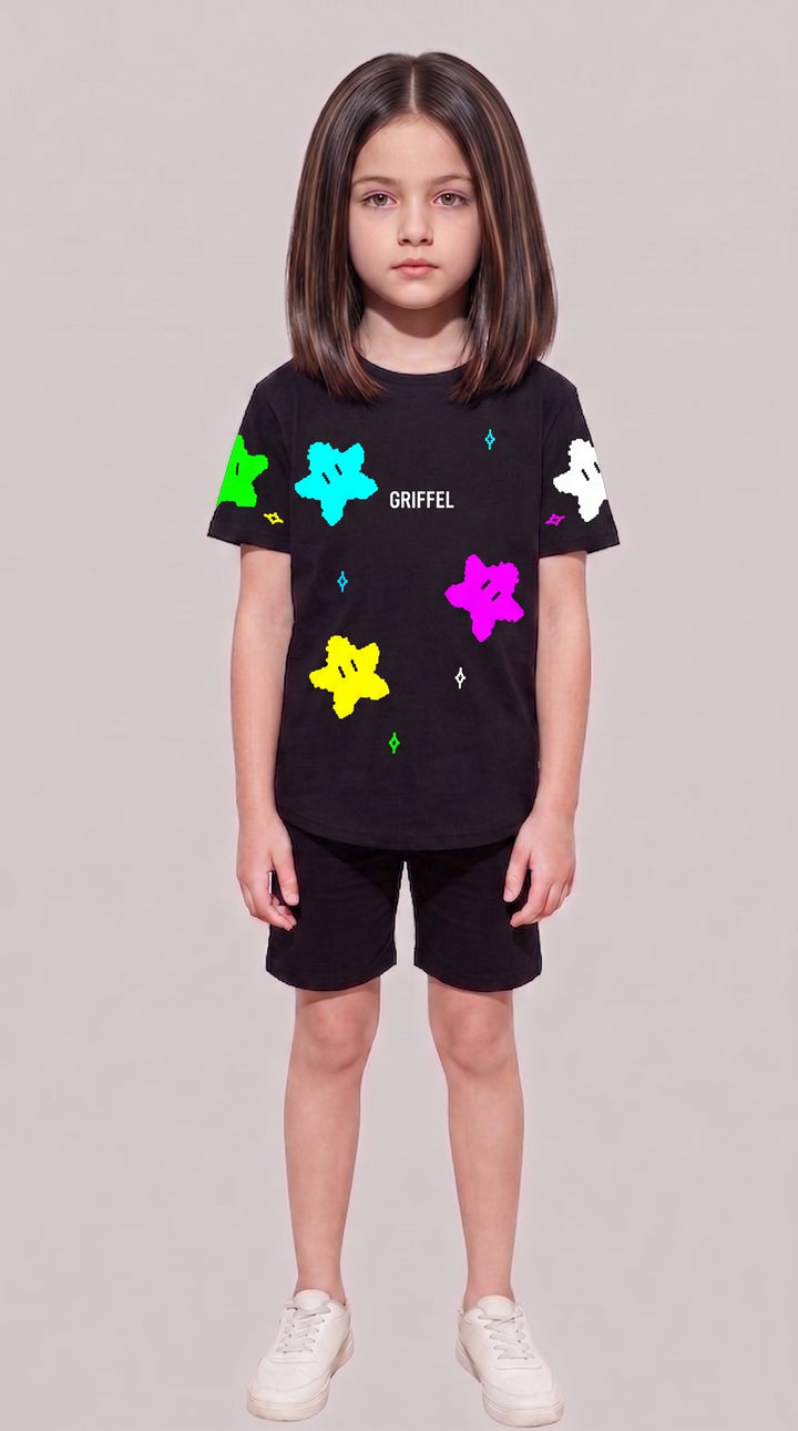 ALL OVER STARS GIRLS OVERSIZED T-SHIRT AND SHORTS SET ⭐️