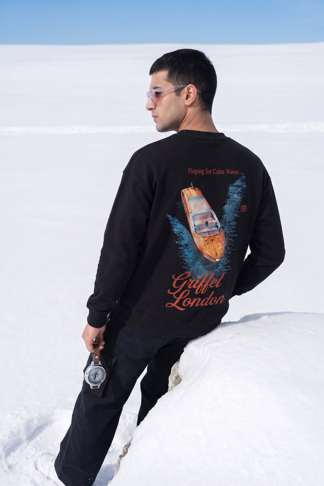 Calm Waves Cotton Fleece Oversized Round Neck Tracksuit For Men