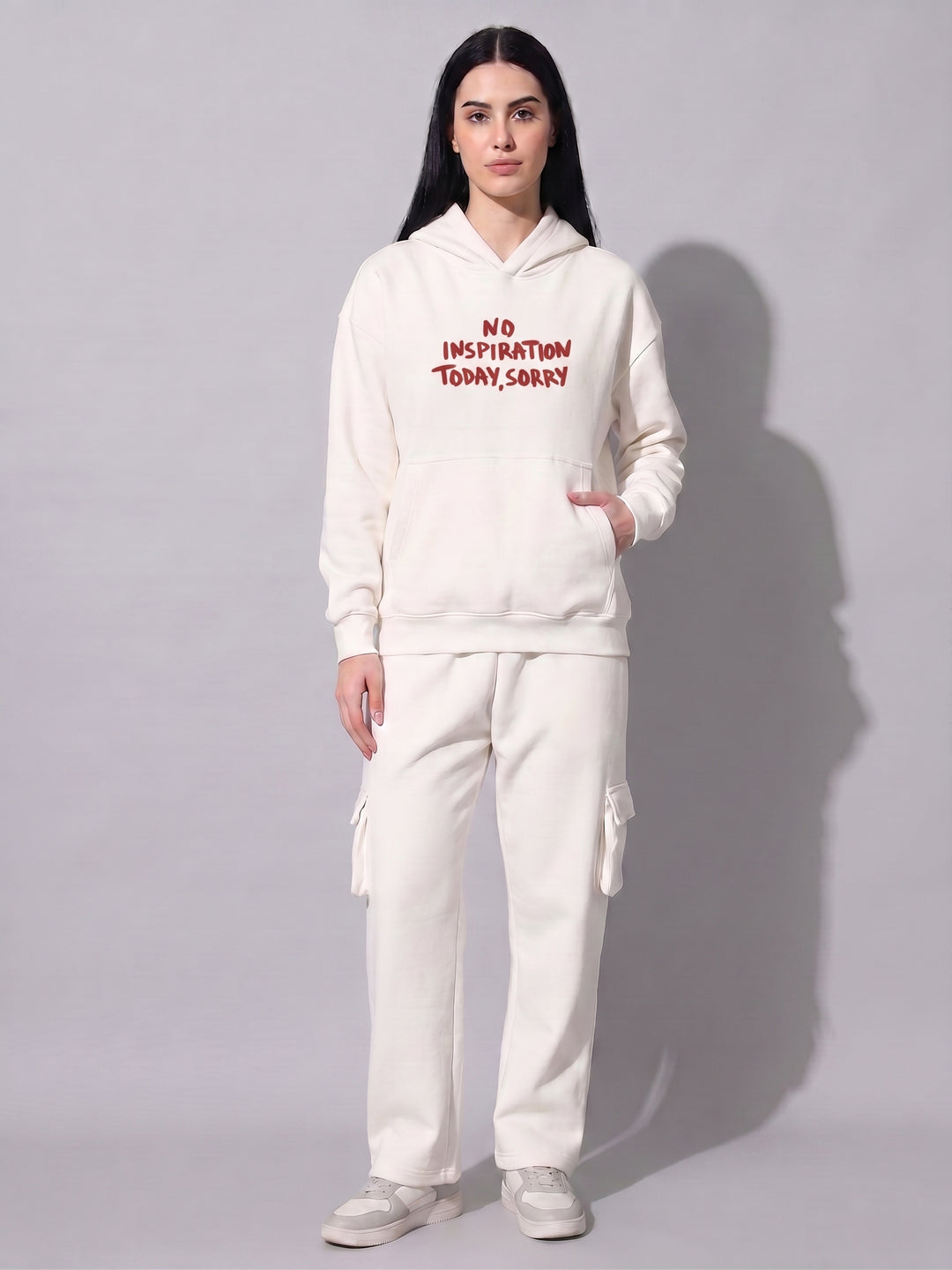 No Inspiration Today,Sorry Oversized Cotton Fleece White Hoodie