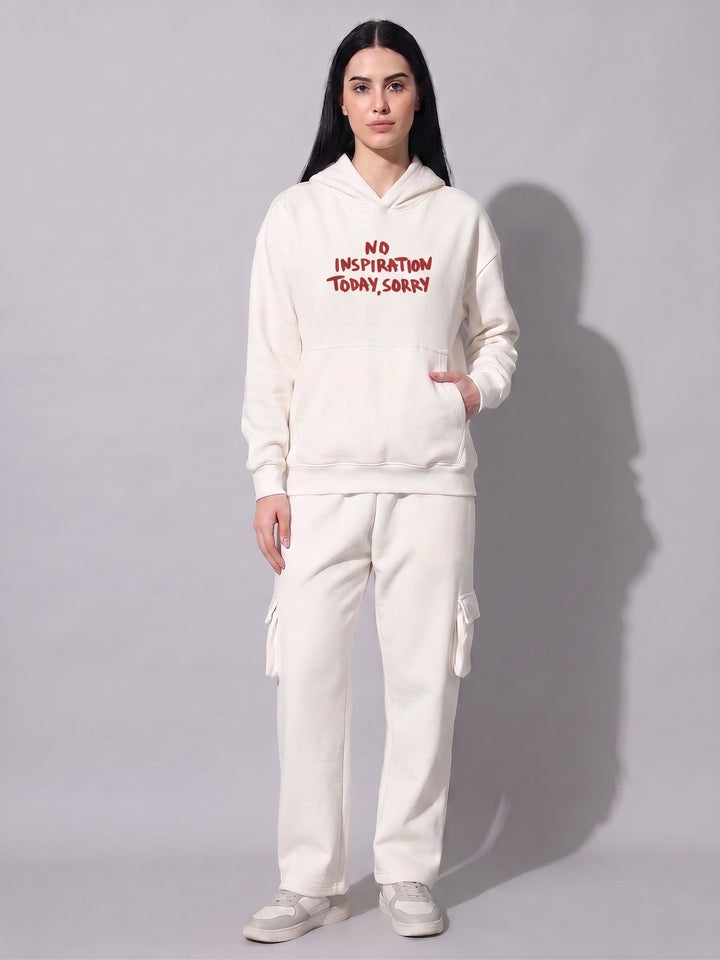 No Inspiration Today,Sorry Oversized Cotton Fleece White Hoodie