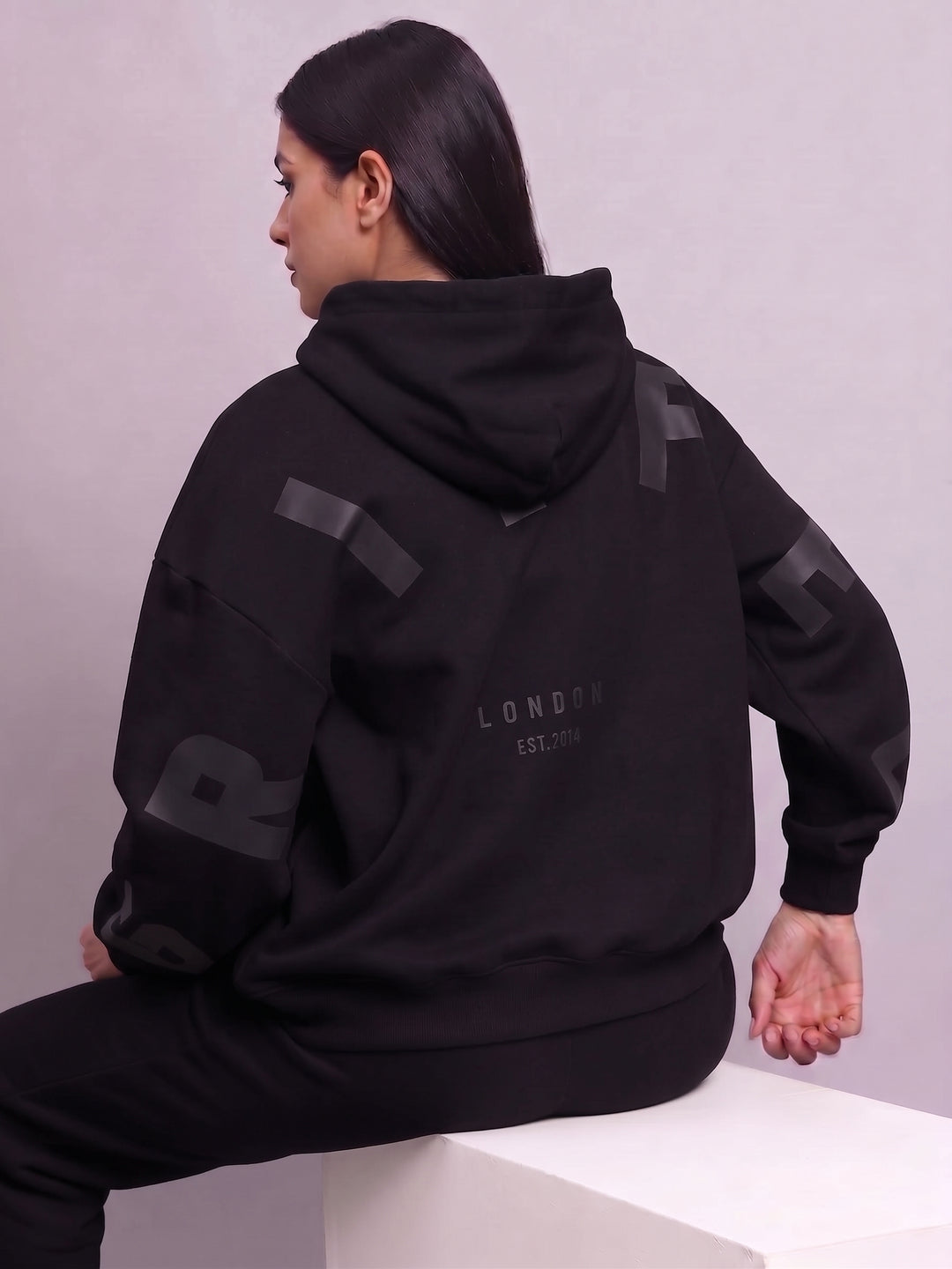 Back Griffel Black Oversized Cotton Fleece Black Hoodie
