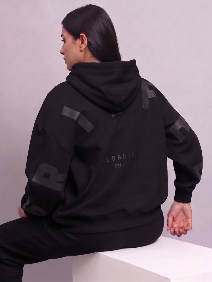 Back Griffel Black Oversized Cotton Fleece Black Hoodie