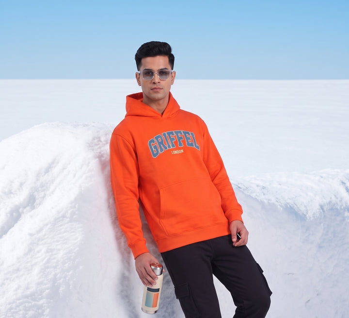 CAMPUS Oversized cotton Fleece Orange Hoodie For Men