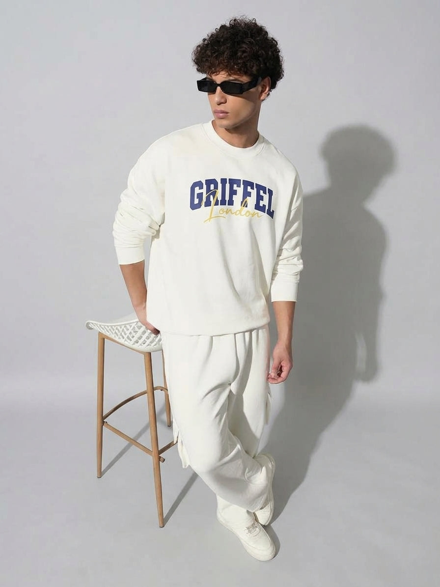 OLD MONEY Cotton Fleece Oversized Off-White Tracksuit For Men