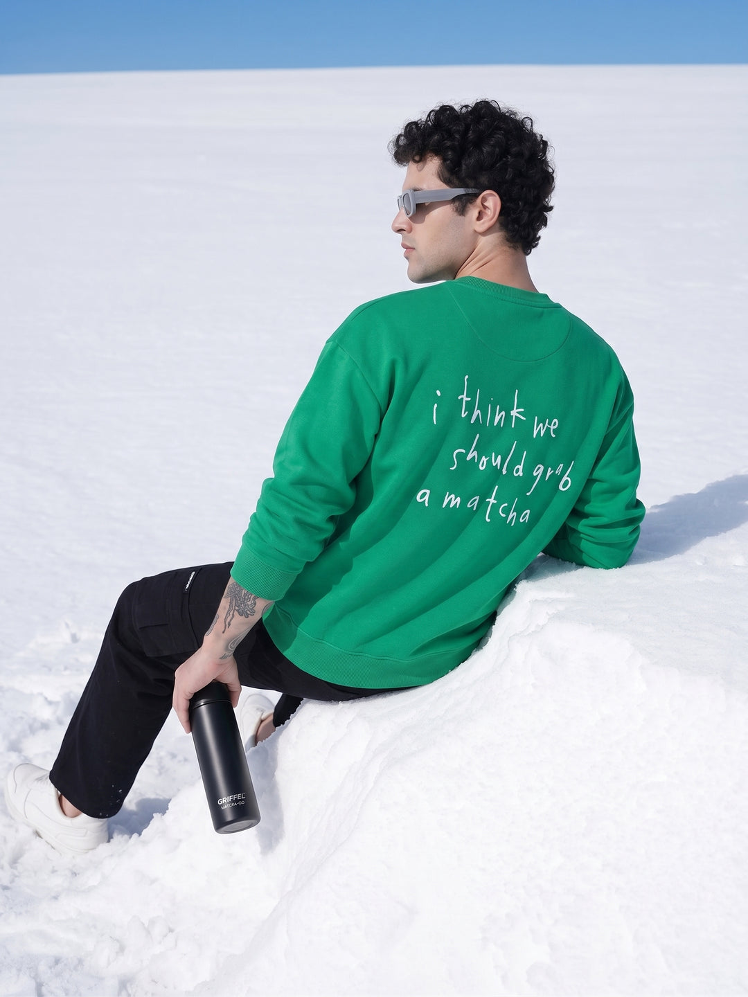 GRAB A MATCHA Cotton Fleece Oversized Round Neck Tracksuit For Men