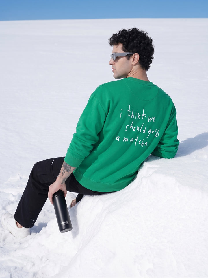 GRAB A MATCHA Cotton Fleece Oversized Round Neck Tracksuit For Men