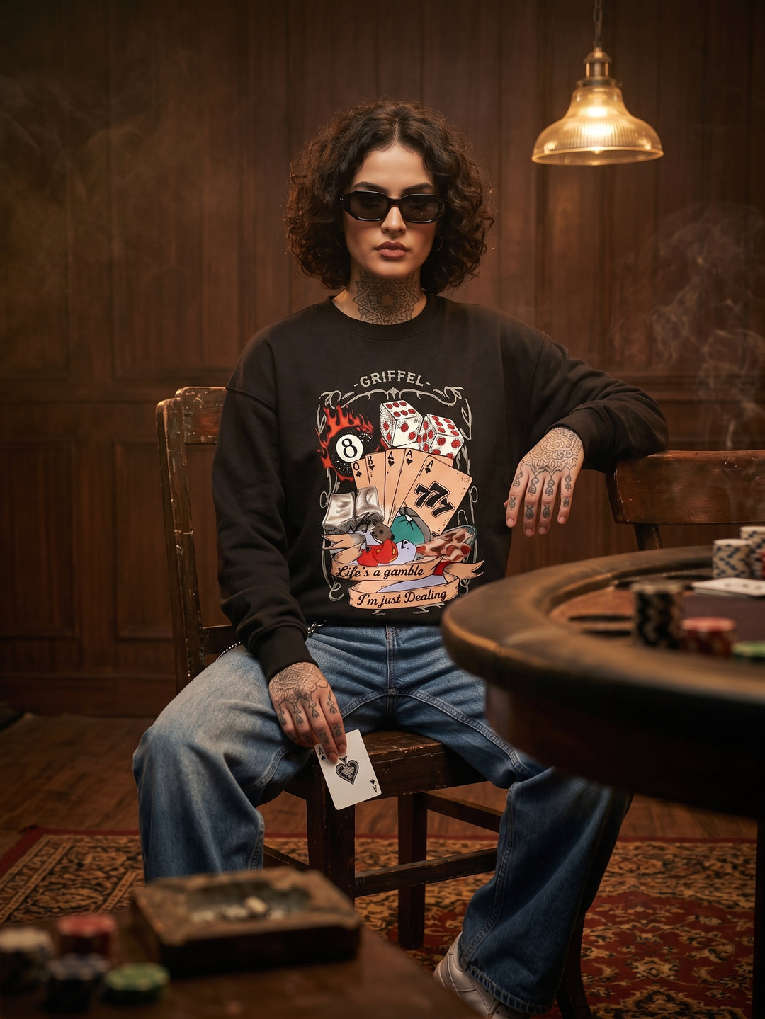 DEALER'S CHOICE Cotton Fleece Oversized Round Neck Sweatshirt For Women
