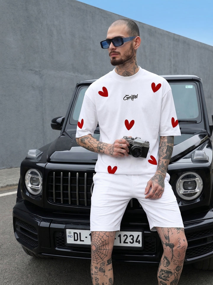 All over Heart oversized  cotton co-ord set