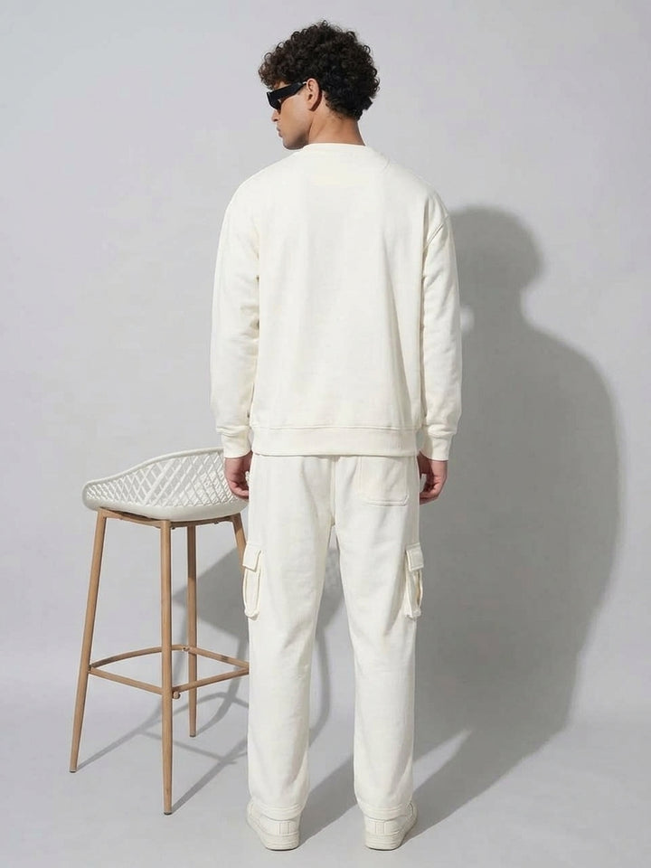 Old Money Oversized Cotton Fleece Off-White Sweatshirt For Men