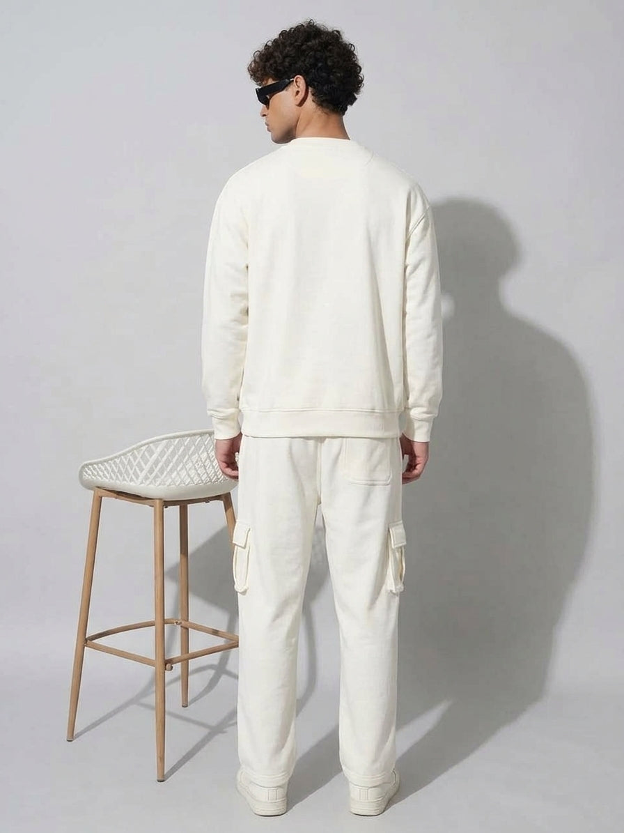 OLD MONEY Cotton Fleece Oversized Off-White Tracksuit For Men