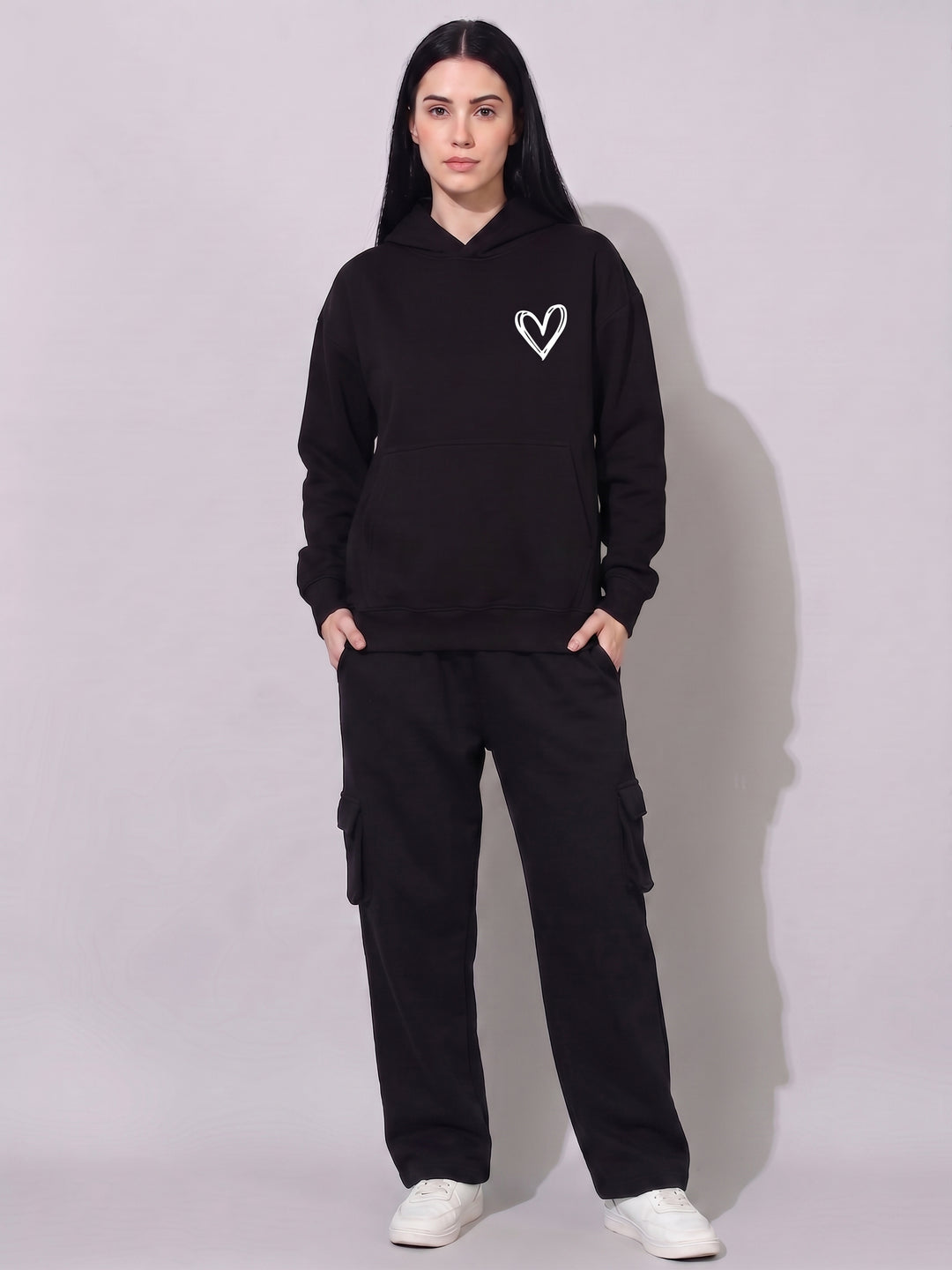 LITTLE HEART Oversized Cotton Fleece Black Hoodie 🖤
