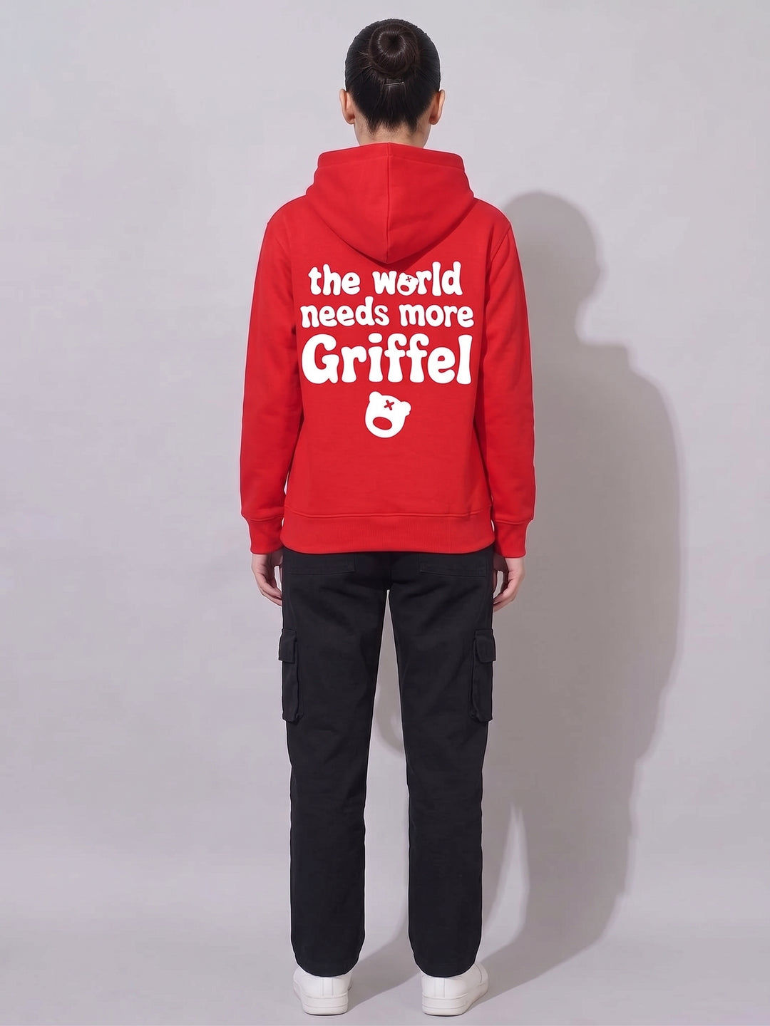 THE WORLD NEEDS MORE GRIFFEL Oversized Cotton Fleece Red Hoodie For Women