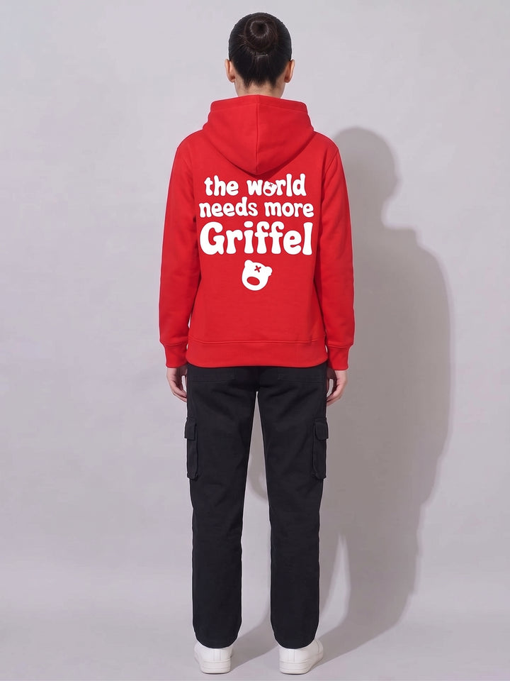 THE WORLD NEEDS MORE GRIFFEL Oversized Cotton Fleece Red Hoodie For Women