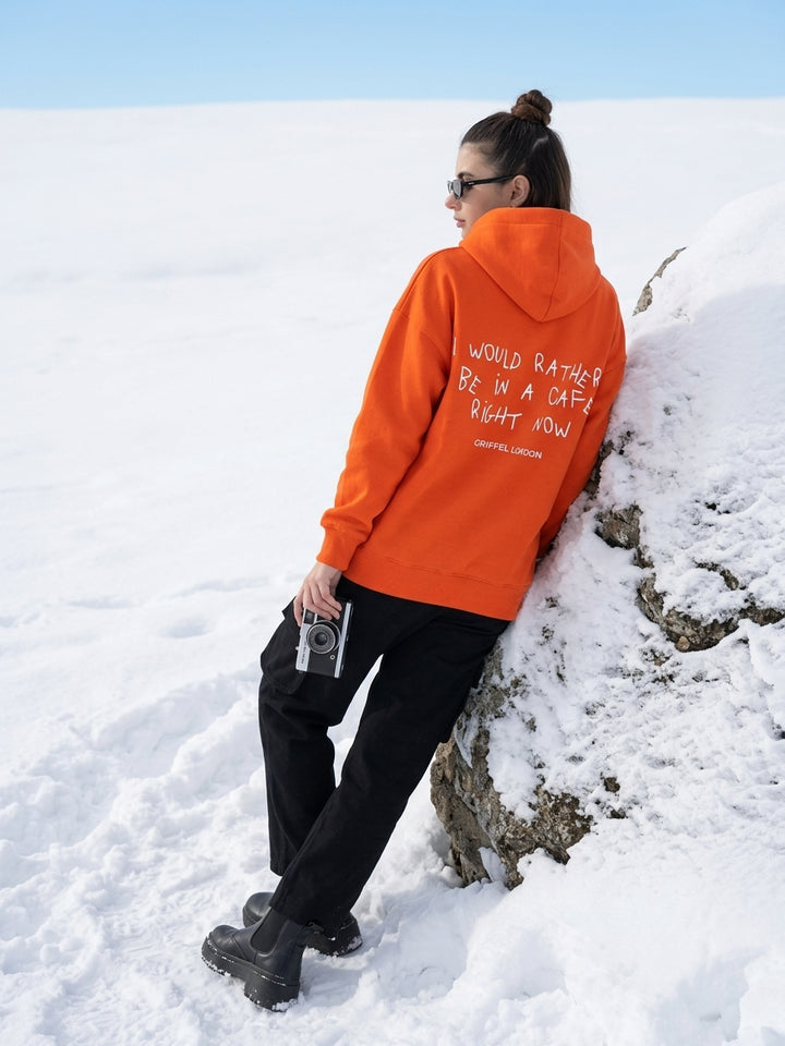 I WOULD RATHER BE IN A CAFE RIGHT NOW Cotton Fleece Oversized Orange Hoodie Tracksuit For Women