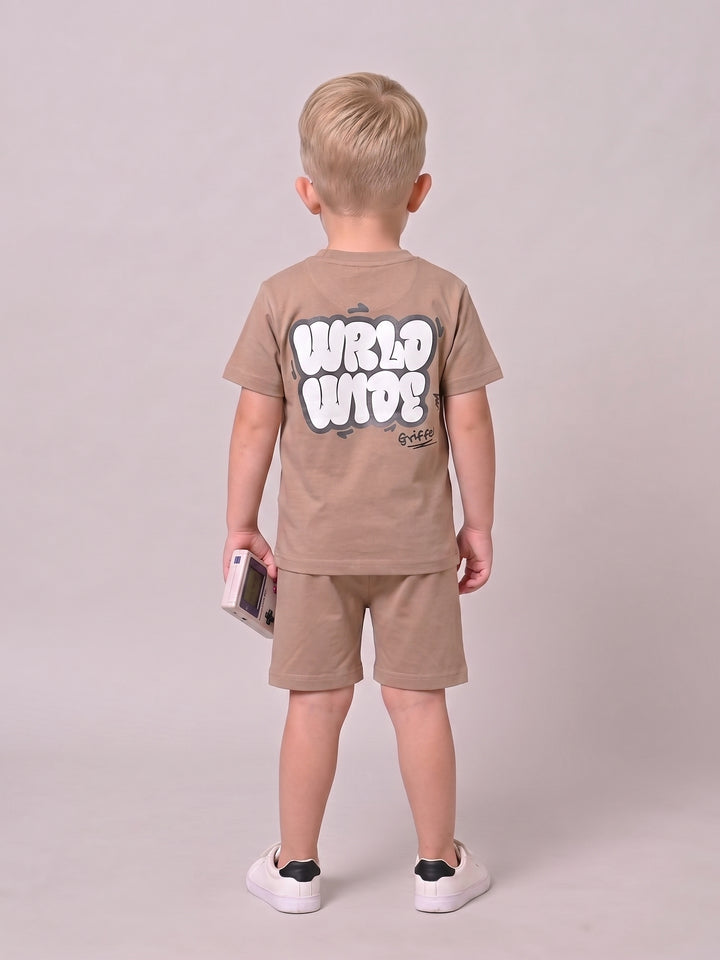 WORLDWIDE Beige BOYS T-shirt and Shorts Set 🌍
