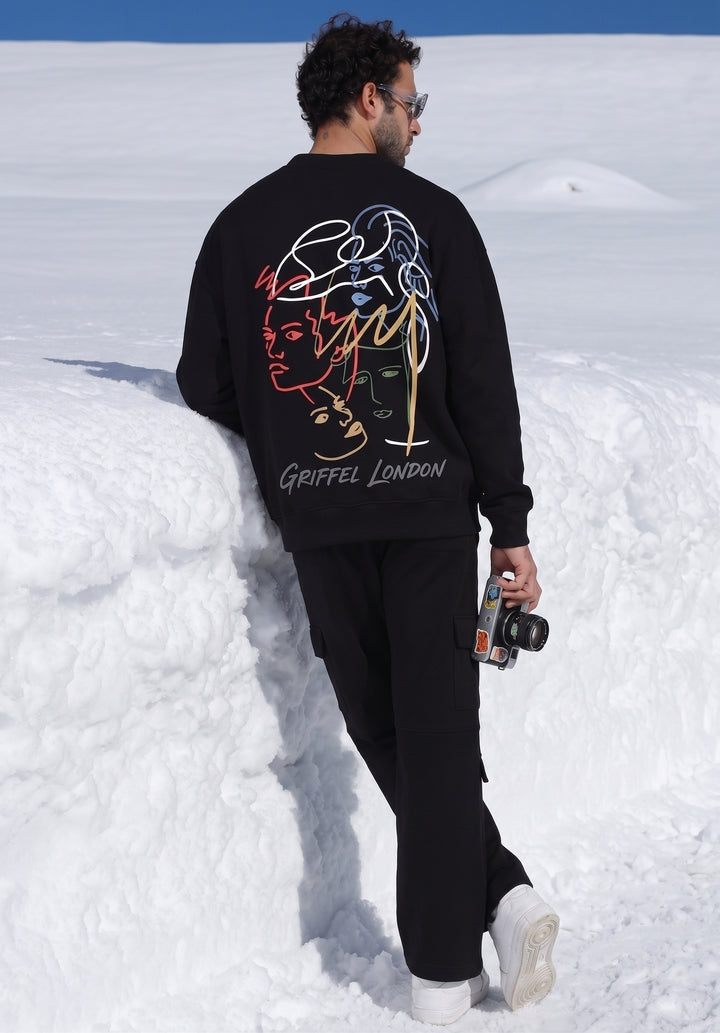 Abstract Oversized cotton Fleece Sweatshirt